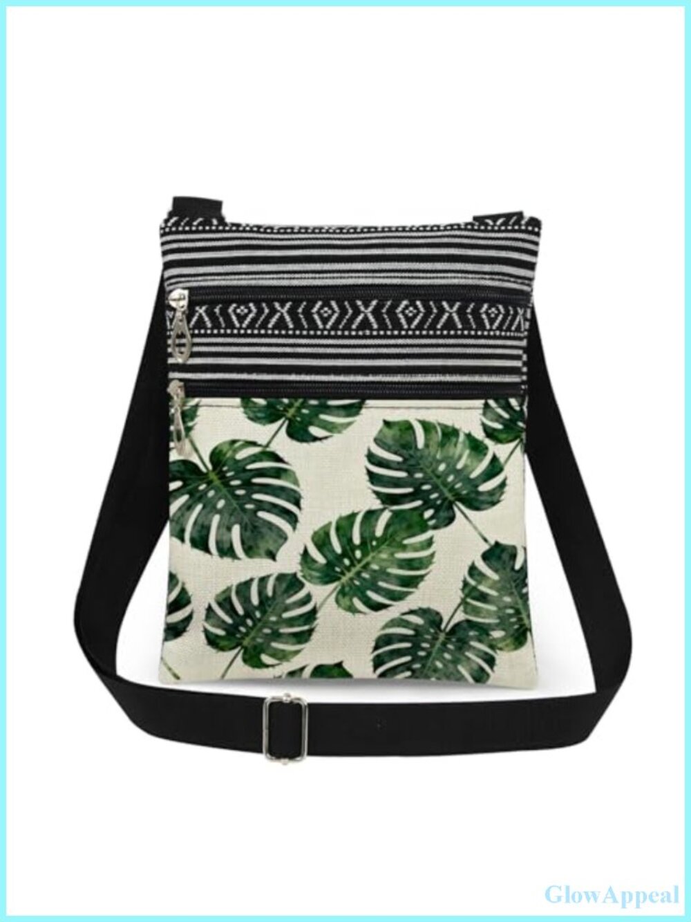 Swiss Cheese Plant Leaf Print Crossbody Bag Polyester Adjustable Strap